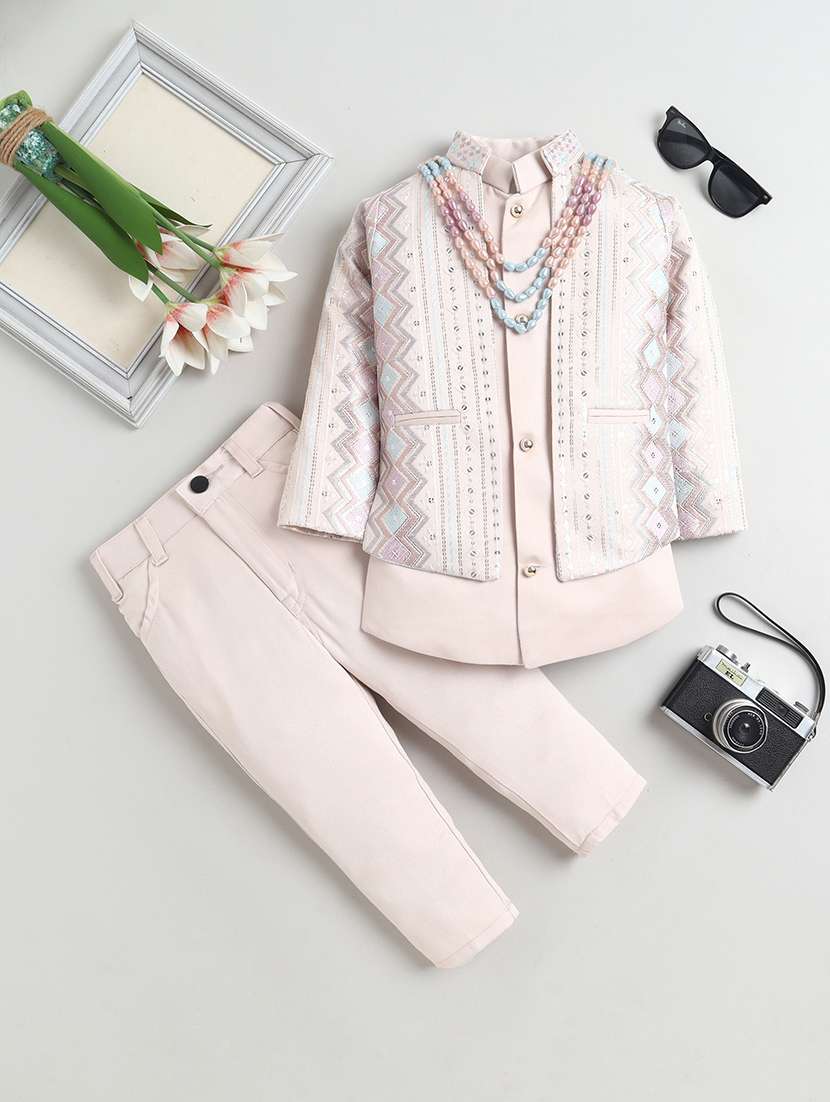 boys embroidered long sleeve sherwani set