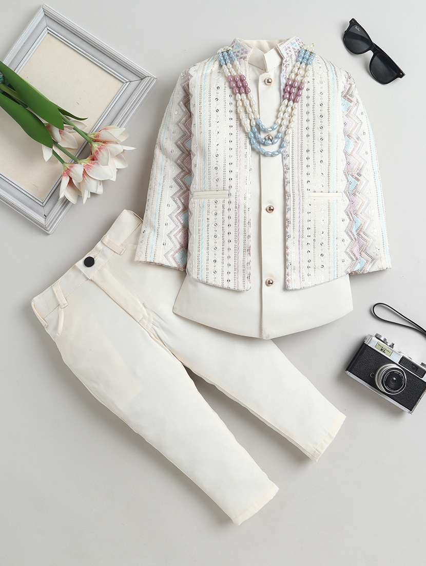boys embroidered long sleeve sherwani set