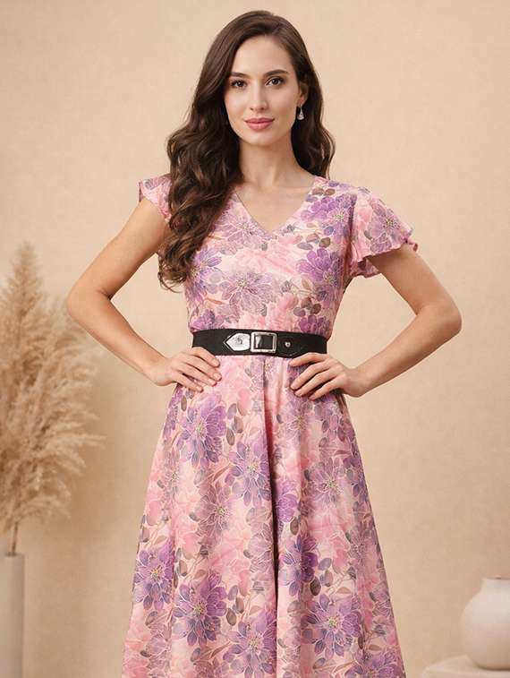 women floral print flared sleeve a-line dress - 22345929 -  Standard Image - 2