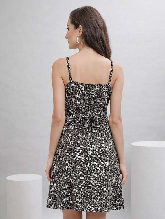 women printed shoulder strap a-line dress - 22345930 -  Standard Image - 2