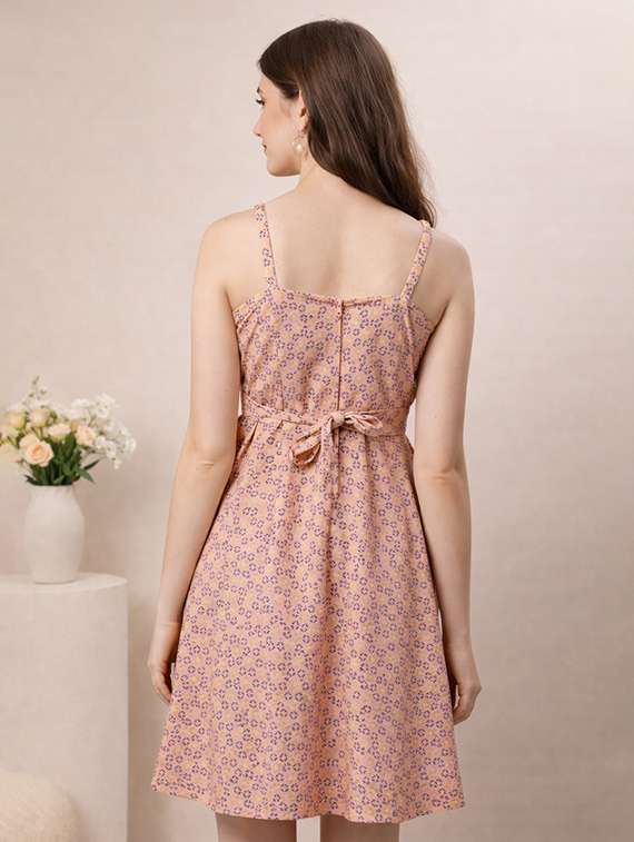 women printed shouler strap a-line dress - 22345931 -  Standard Image - 2