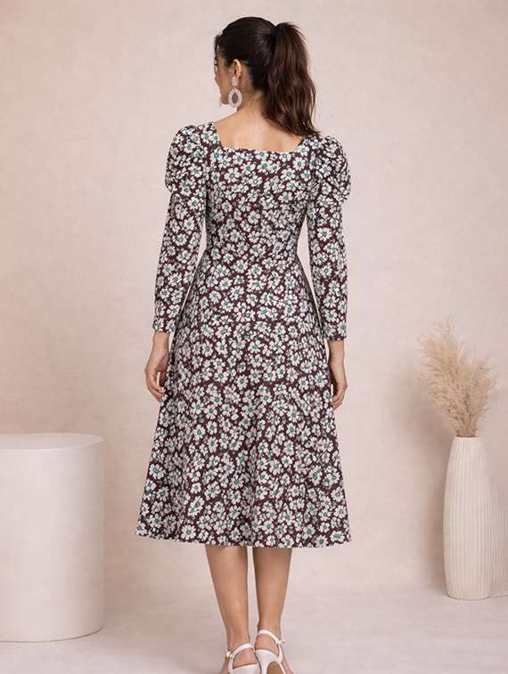 women floral print puff sleeve fit & flare dress - 22345933 -  Standard Image - 2