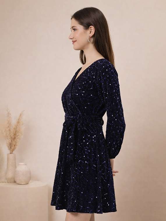 women sequined puff sleeve a-line dress - 22345936 -  Standard Image - 2