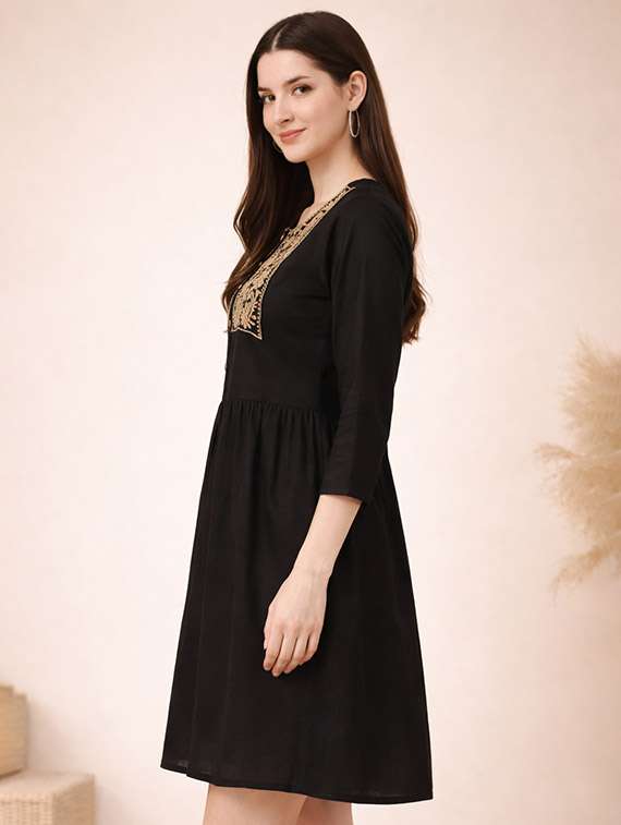women embroidered three quarter sleeve a-line dress - 22345938 -  Standard Image - 2