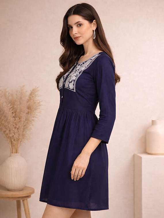 women embroidered three quarter sleeve a-line dress - 22345939 -  Standard Image - 2