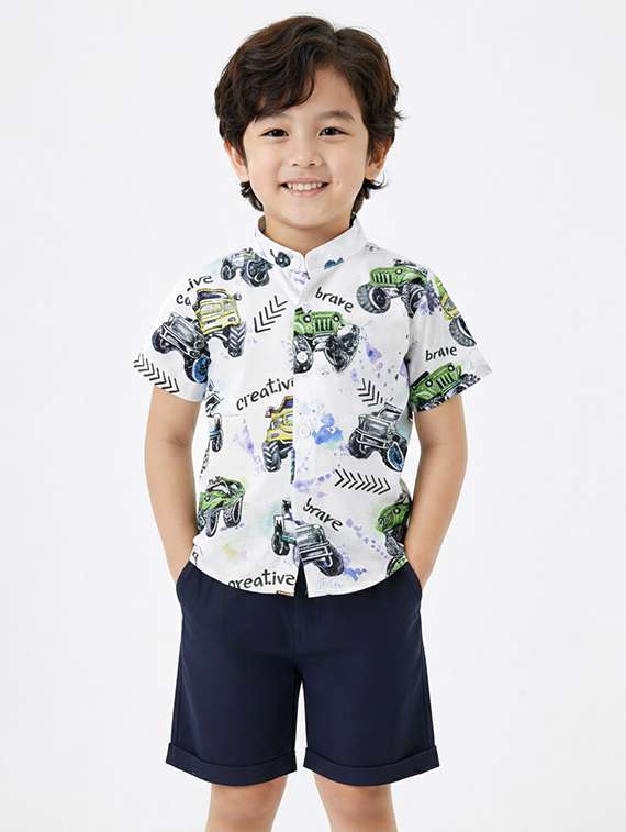 boys printed shirt and shorts set