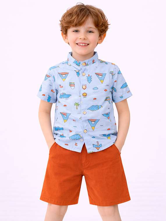 boys printed shirt and shorts set