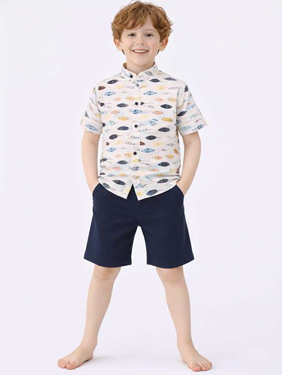 boys printed shirt and shorts set