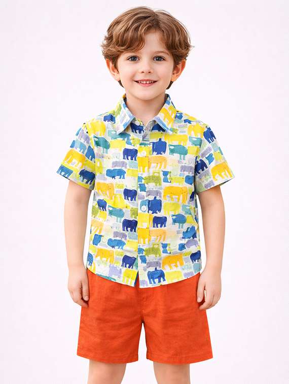 boys printed shirt and shorts set