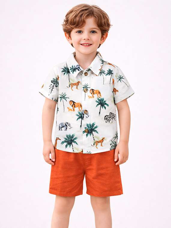 boys printed shirt and shorts set