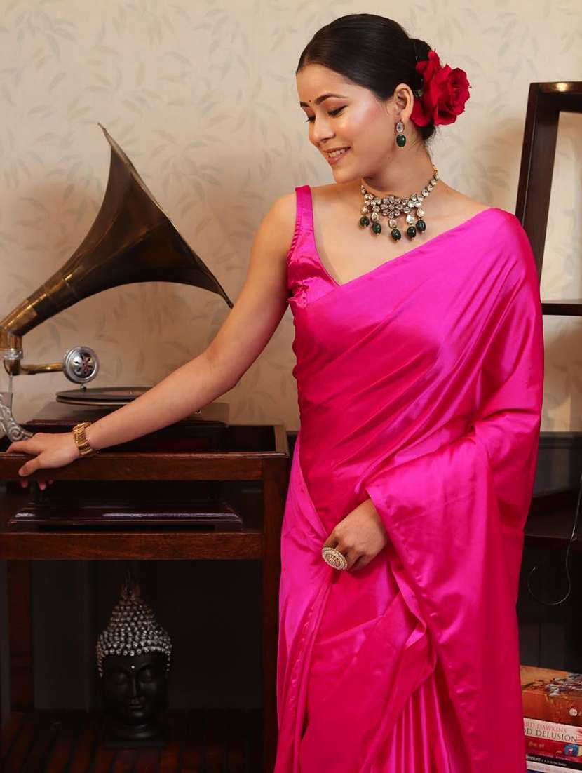 women solid plain saree with blouse - 22346093 -  Standard Image - 2