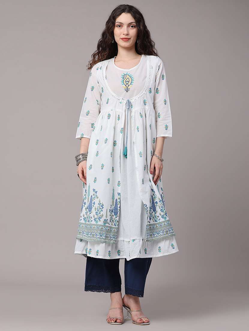 women printed three quarter sleeves flared kurta - 22346180 -  Standard Image - 2