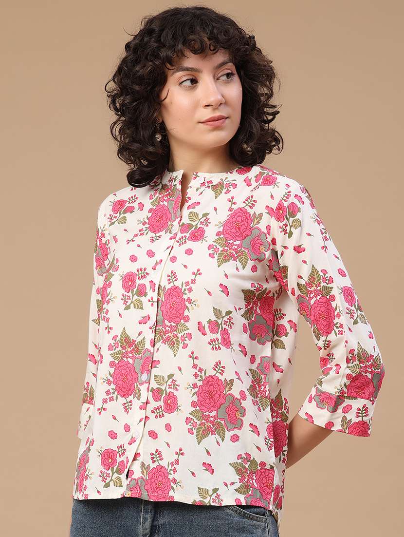 women printed mandarin neck regular shirt - 22346329 -  Standard Image - 2