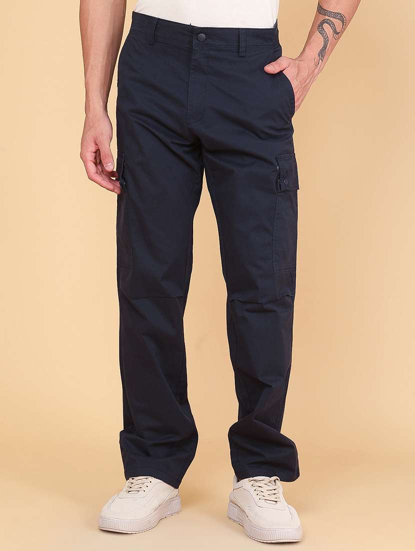 Men Solid Mid Rise Regular Fit Cargo - 22346422 -  Standard Image - 2
