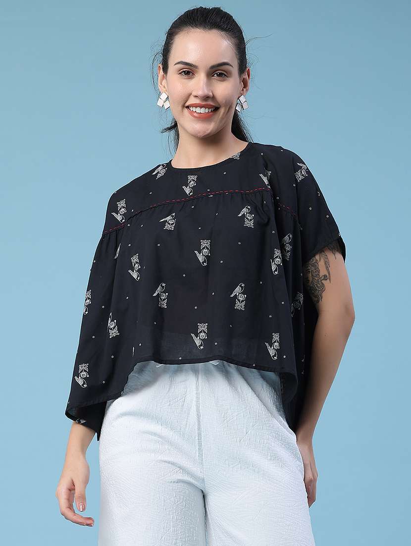 Women Printed Round Neck Flared Top - 22346426 -  Standard Image - 2