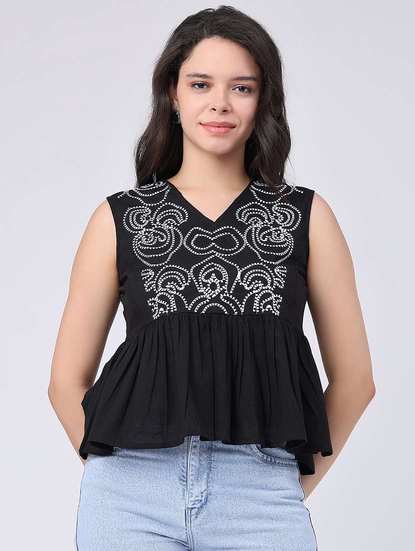 women embroidered sleeveless peplum top - 22346428 -  Standard Image - 2