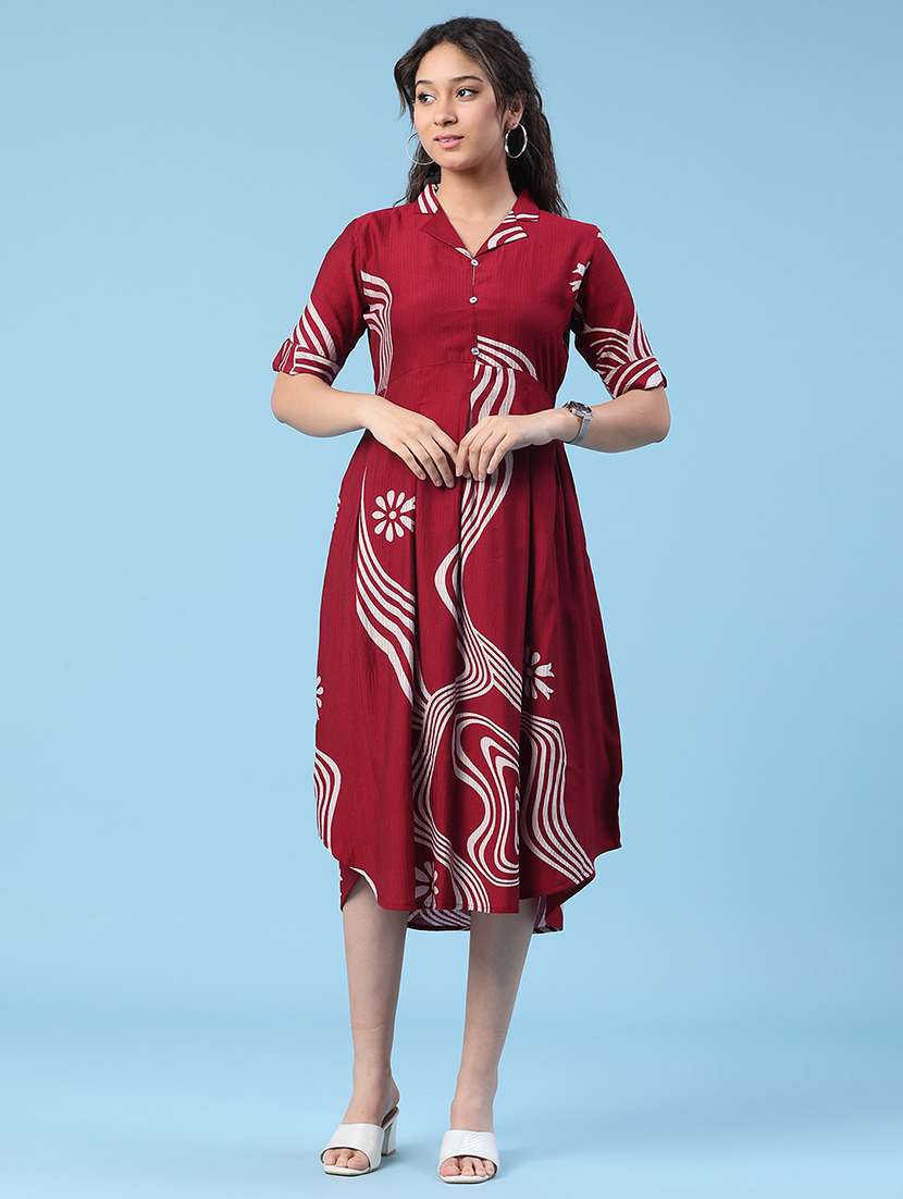 women printed short sleeves a-line dress - 22346439 -  Standard Image - 2