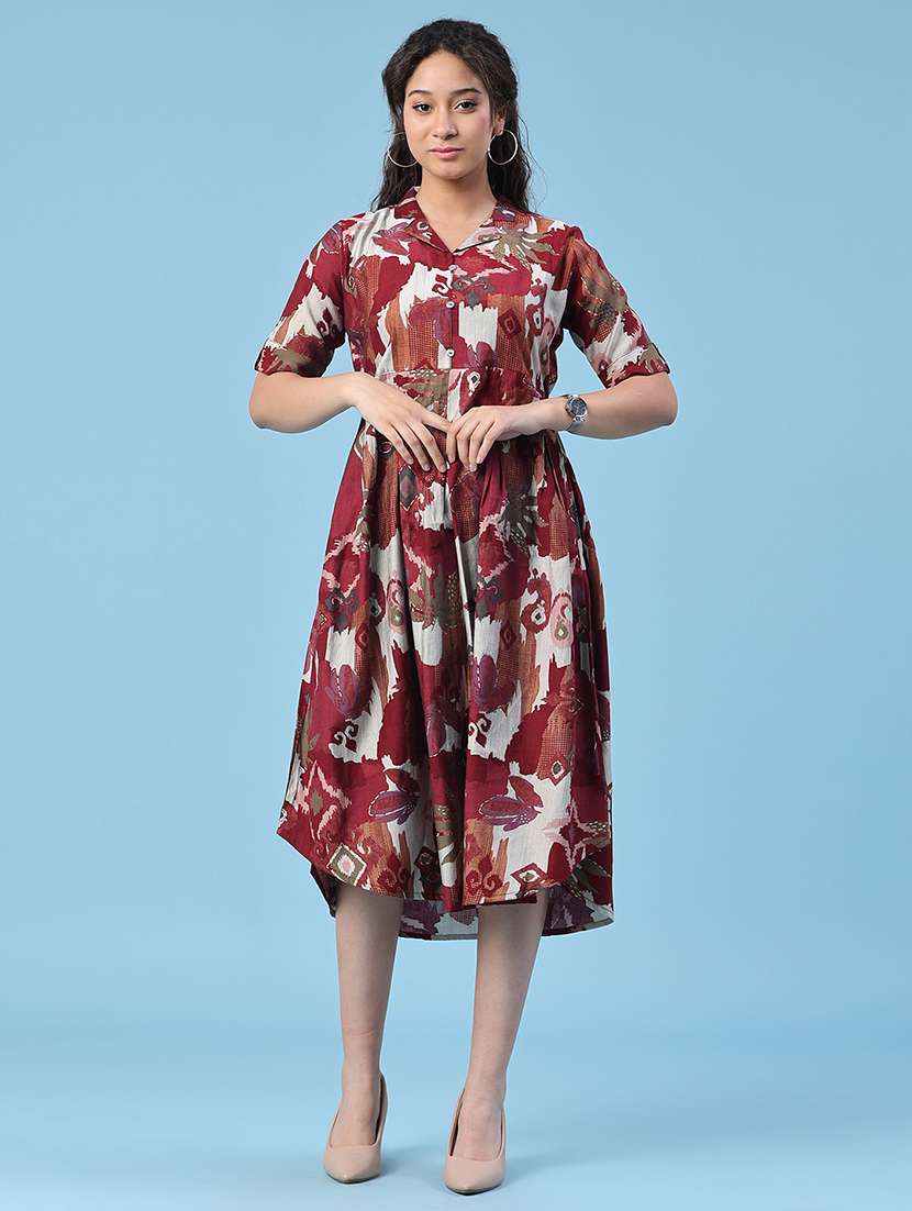 women printed short sleeves a-line dress - 22346440 -  Standard Image - 2