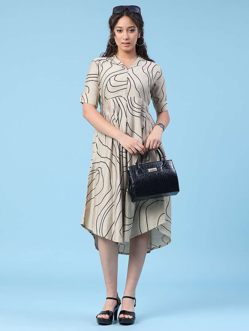 women printed short sleeves a-line dress