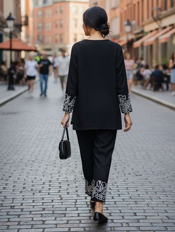 women solid with work long sleeve ethnic co-ord set - 22346492 -  Standard Image - 2