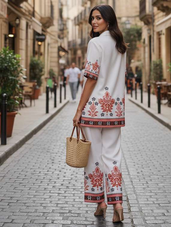 women solid with work short sleeve ethnic co-ord set - 22346494 -  Standard Image - 2