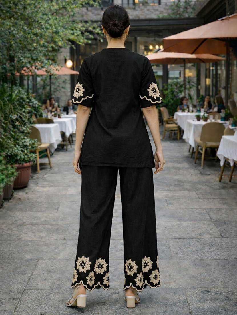 women solid with work short sleeve ethnic co-ord set - 22346496 -  Standard Image - 2