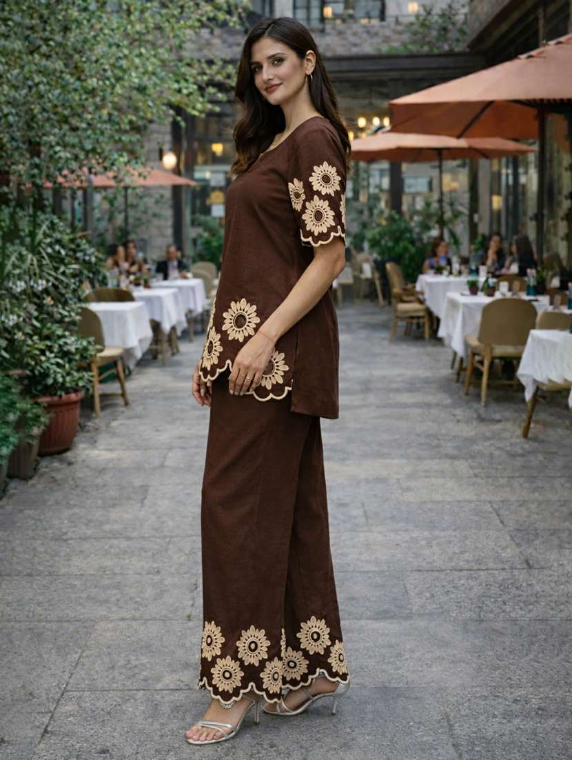 women solid with work short sleeve ethnic co-ord set - 22346497 -  Standard Image - 2