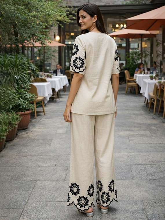 women solid with work short sleeve ethnic co-ord set - 22346507 -  Standard Image - 2