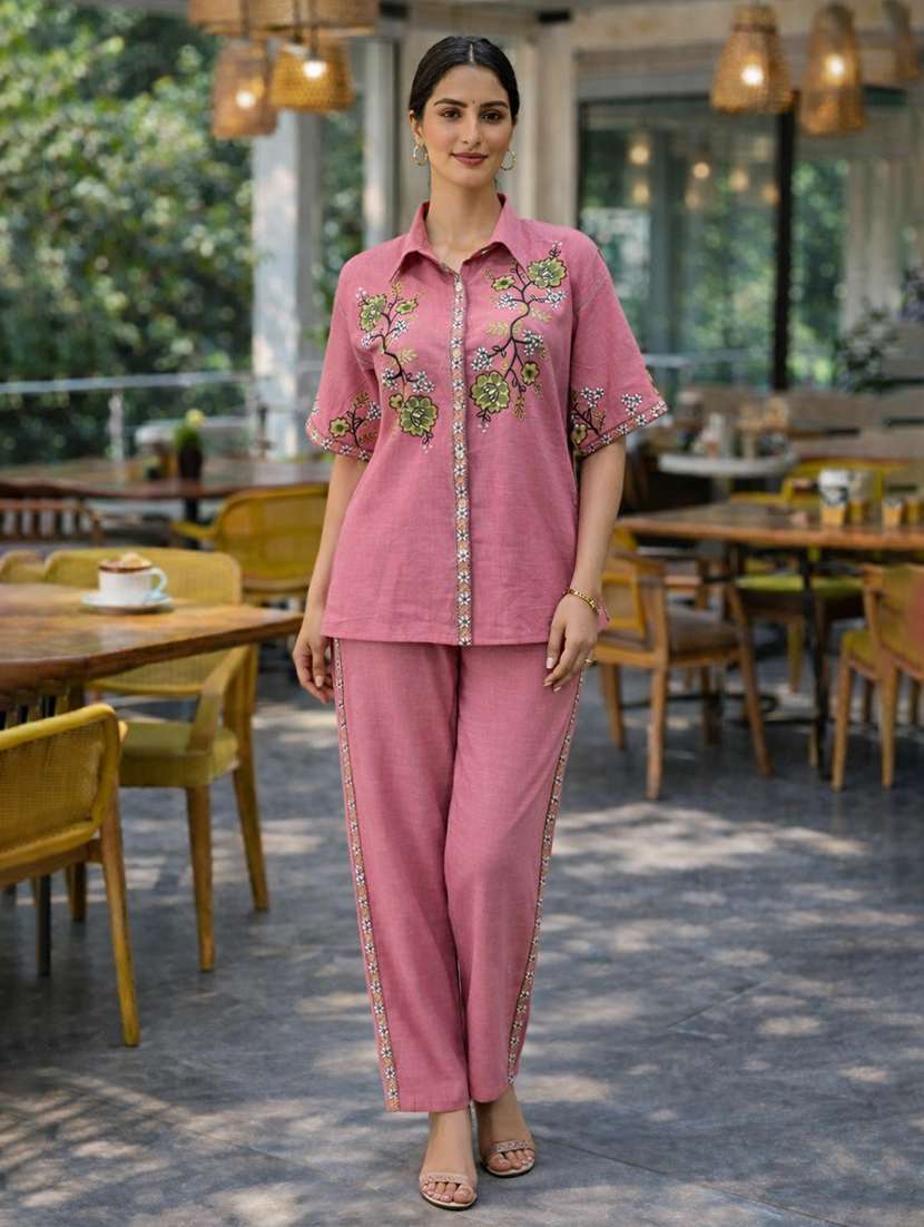 women solid with work short sleeve ethnic co-ord set