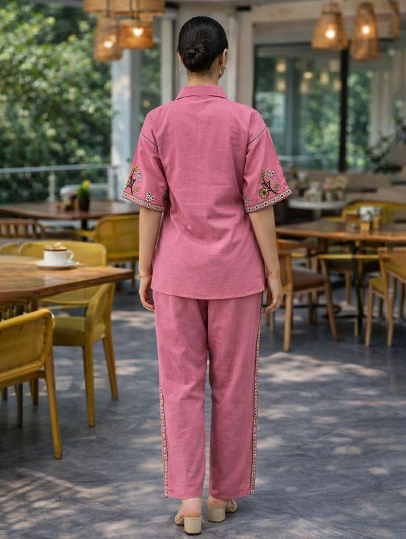 women solid with work short sleeve ethnic co-ord set - 22346509 -  Standard Image - 2