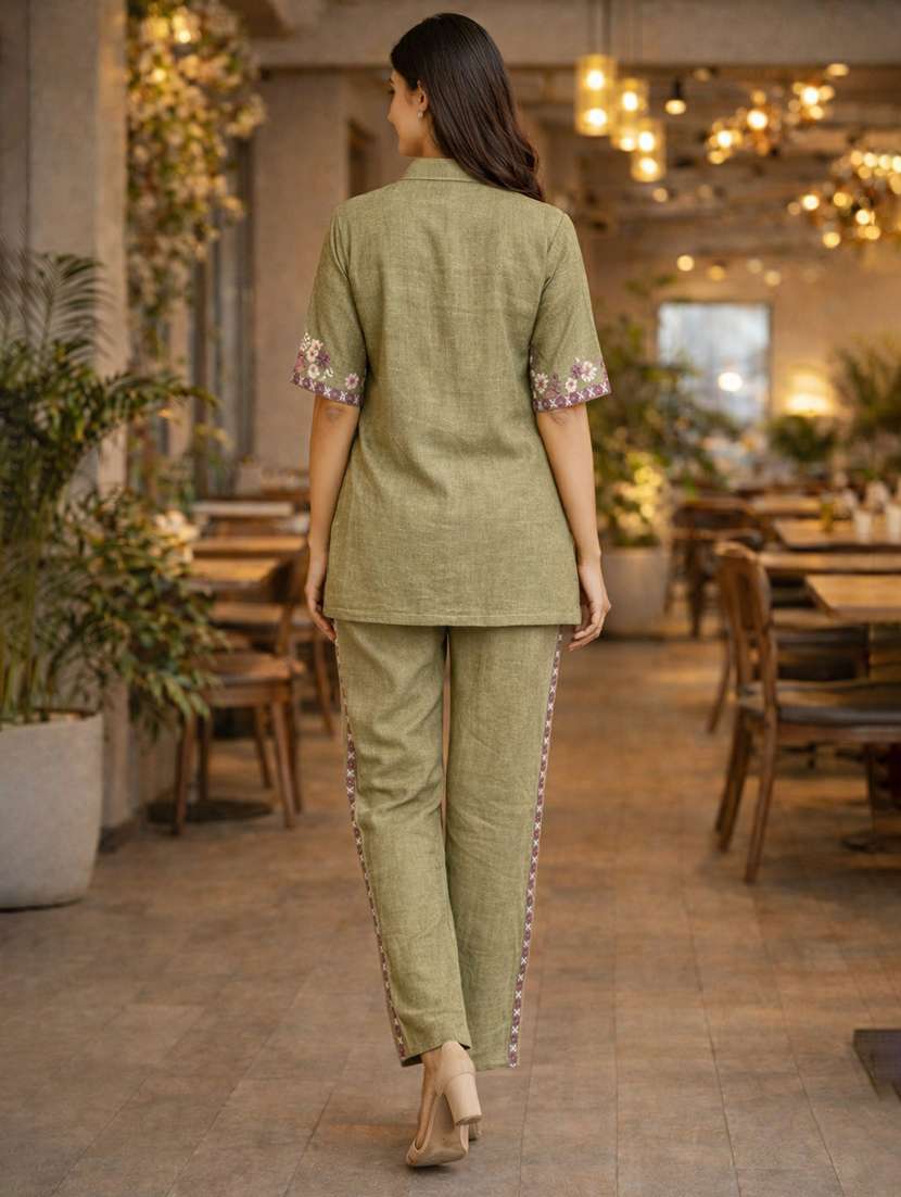 women solid with work short sleeve ethnic co-ord set - 22346510 -  Standard Image - 2