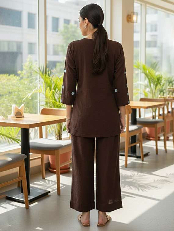 women solid with work three quarter sleeve ethnic co-ord set - 22346511 -  Standard Image - 2
