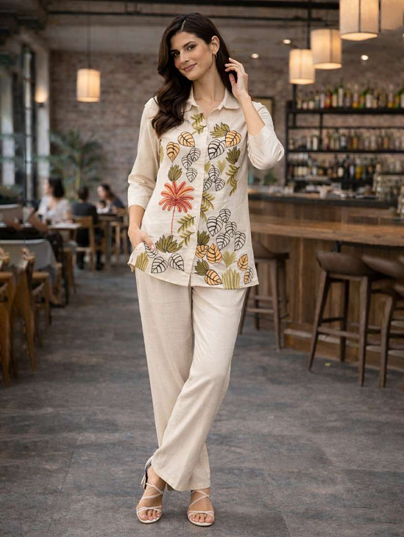 women solid with work three quarter sleeve ethnic co-ord set
