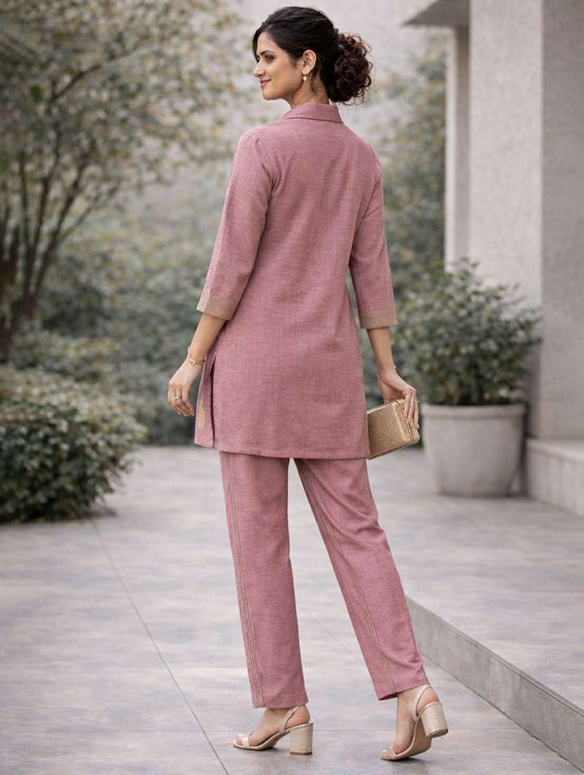 women solid with work three quarter sleeve ethnic co-ord set - 22346516 -  Standard Image - 2