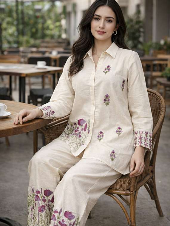 women solid with work long sleeve ethnic co-ord set - 22346520 -  Standard Image - 2