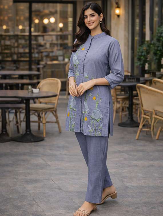 women solid with work three quarter sleeve ethnic co-ord set - 22346521 -  Standard Image - 2