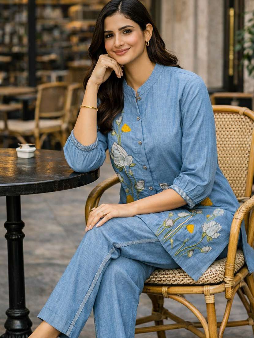 women solid with work three quarter sleeve ethnic co-ord set - 22346522 -  Standard Image - 2