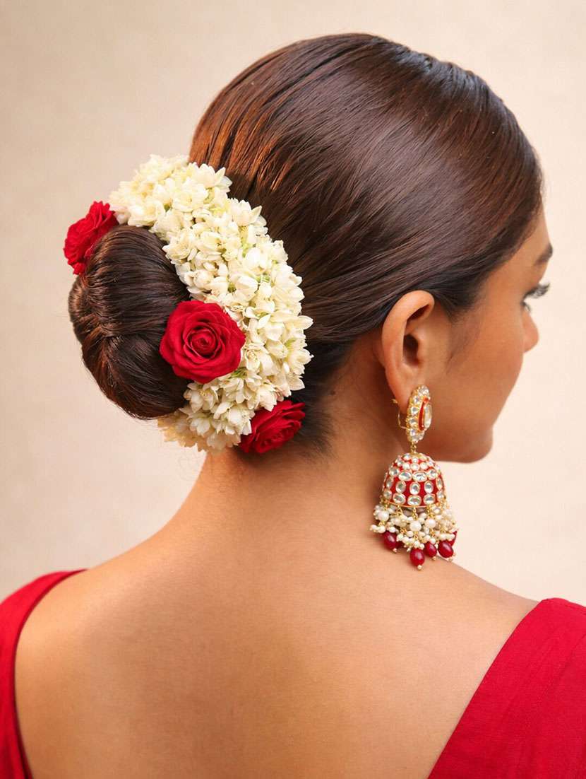 artificial jasmine gajra scrunchie with red roses