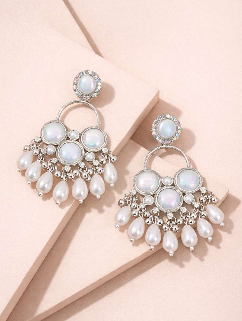 silver finish opal pearl chandelier earrings for women