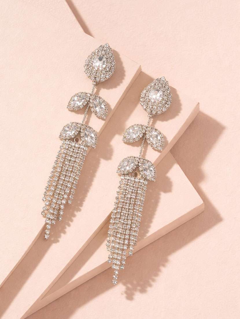 silver tone crystal chandelier drop earrings for women