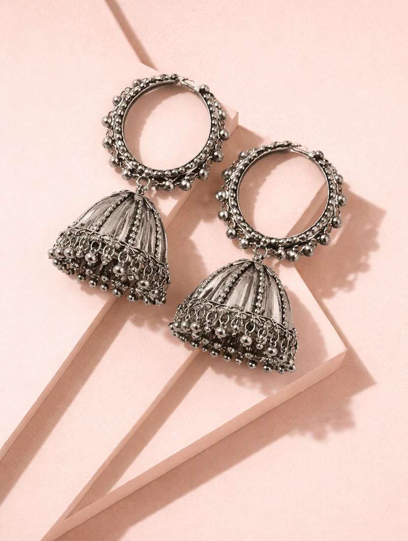 oxidised silver hoop jhumka earrings for women