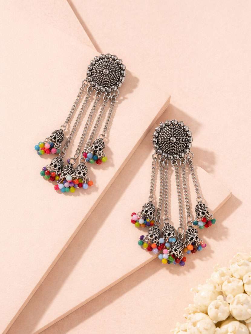 multicolor beaded jhumka earrings for women