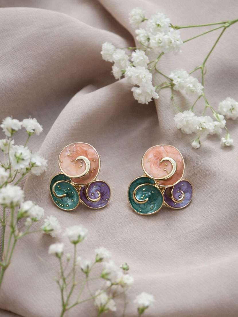  multicolour swirl enamel statement earrings for women
