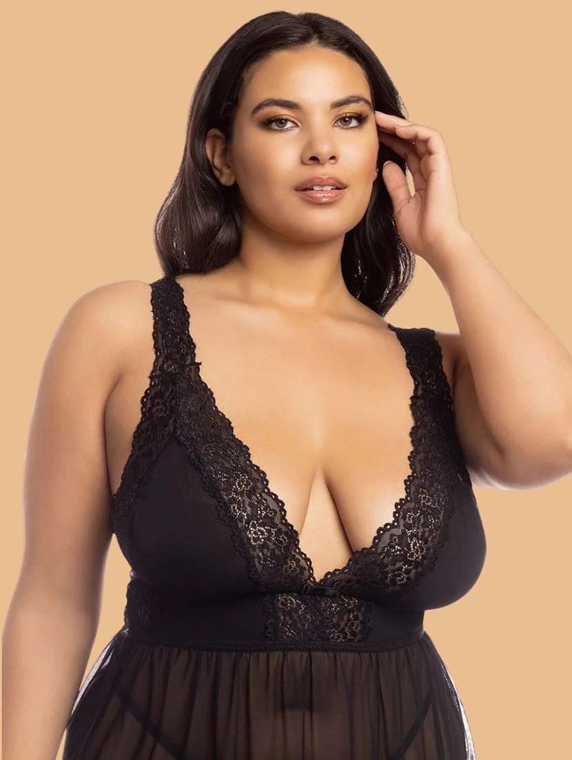 women self designed sleeveless lace babydoll - 22347002 -  Standard Image - 2