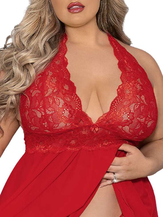 women self designed sleeveless lace babydoll - 22347098 -  Standard Image - 2