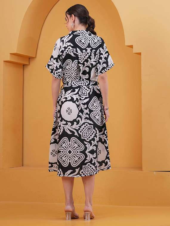 women printed short sleeve a-line dress - 22347104 -  Standard Image - 2