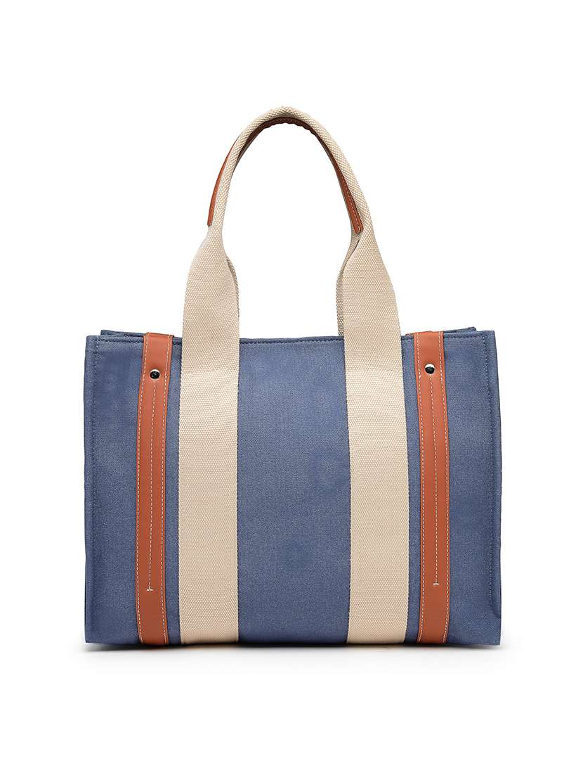 women solid blue canvas handbag