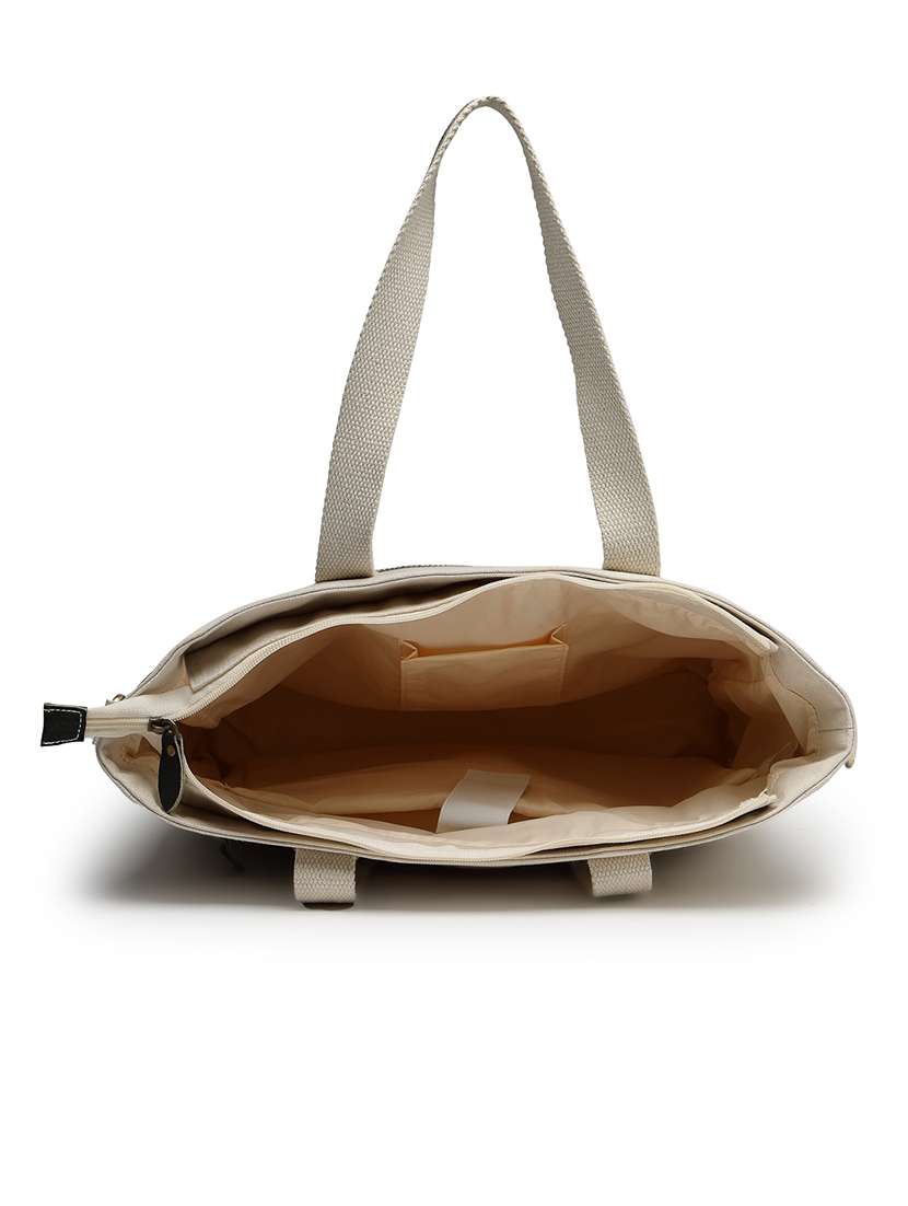 women cream solid dual handles tote bag - 22347120 -  Standard Image - 2