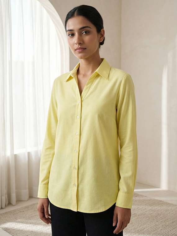 women solid collared long sleeve shirt - 22347150 -  Standard Image - 2