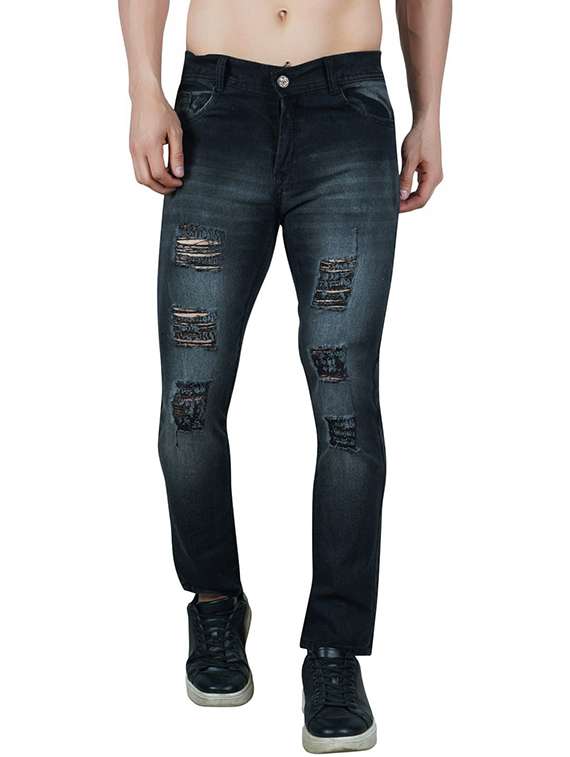 men distressed mid rise slim fit jeans 